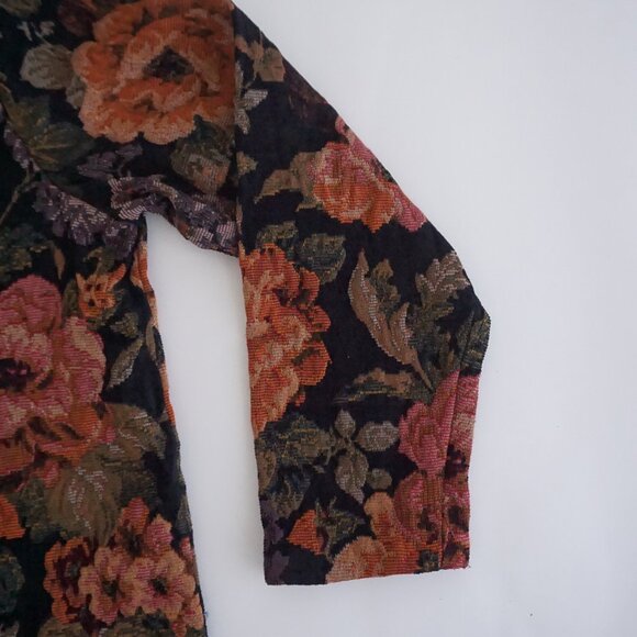 Vintage Susan Graver Black Tapestry Floral Button Jacket Eclectic Grandpa Coat L - Picture 4 of 9